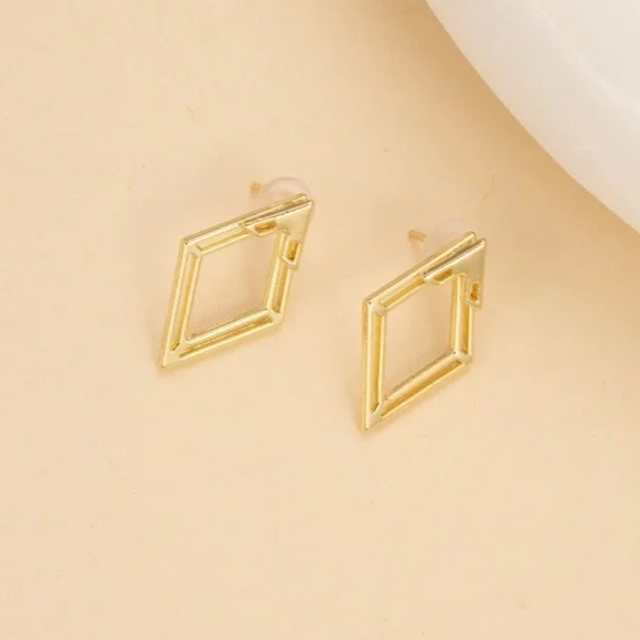 Gold Geometric Triangle Stud Earrings - Picture 2 of 3